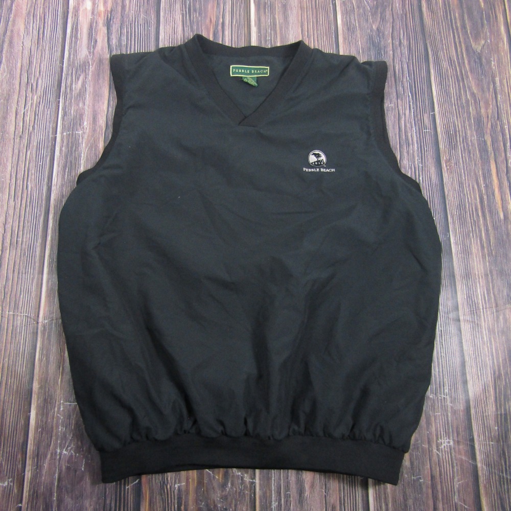 Pebble Beach Golf Vest Mens XL Black V-Neck Windbreaker Pullover Logo HH73-100